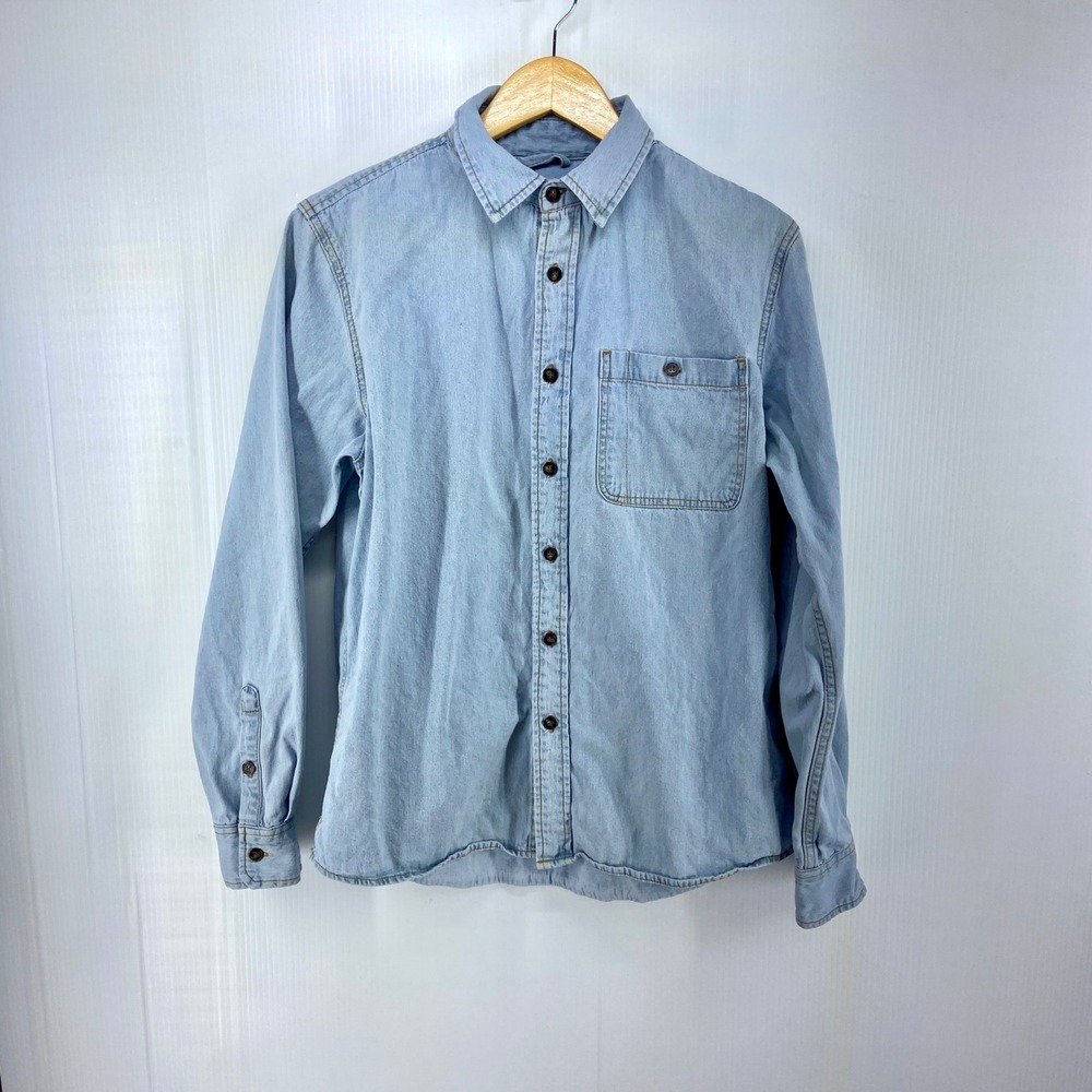 Line Of Trade Light Blue Wash Denim Long Sleeve Button Up Shirt Mens Medium